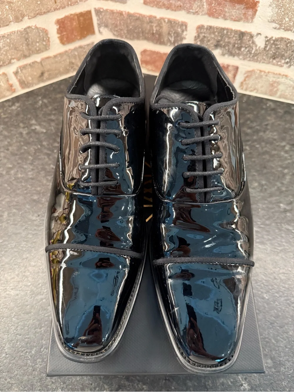 Patent Leather Black Oxford Dress Shoes - Sleek Lace-Up Formal Style